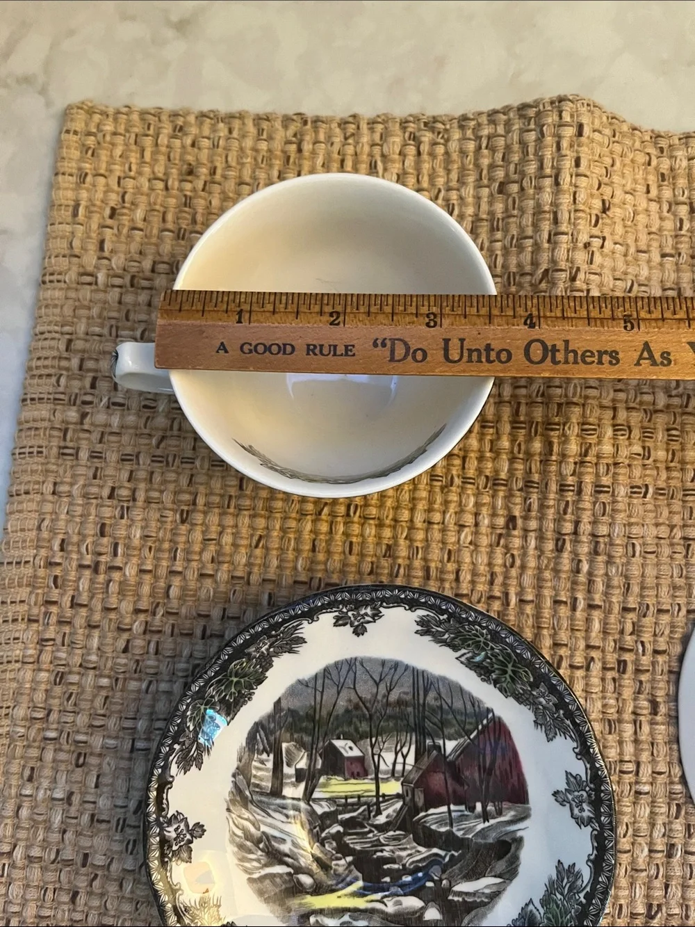 Vintage 2 Johnson Brothers England Friendly Village ICE HOUSE Cup & Saucer Set